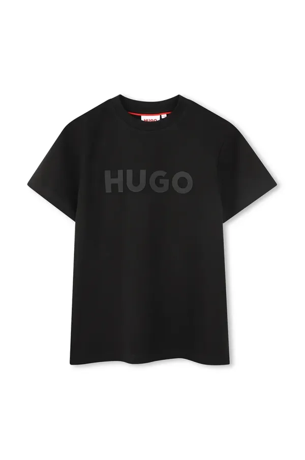 HUGO Dječja pamučna majica kratkih rukava HUGO boja: crna, s tiskom, G00333