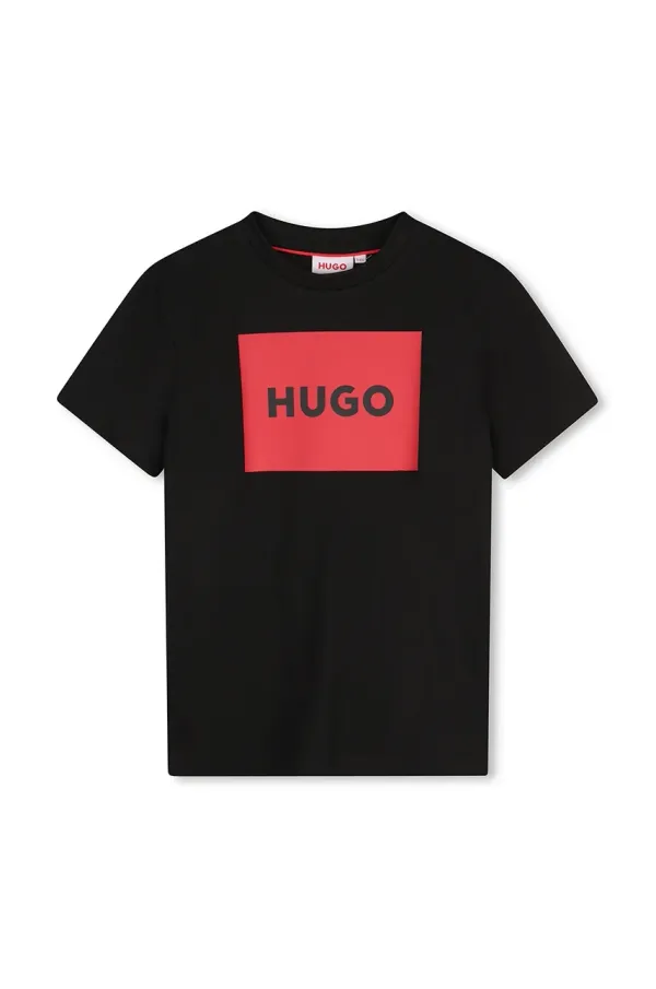 HUGO Dječja pamučna majica kratkih rukava HUGO boja: crna, s tiskom, G00334