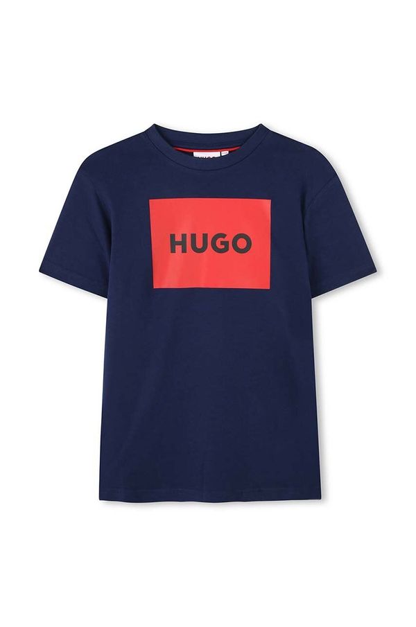 HUGO Dječja pamučna majica kratkih rukava HUGO boja: tamno plava, s tiskom, G00144