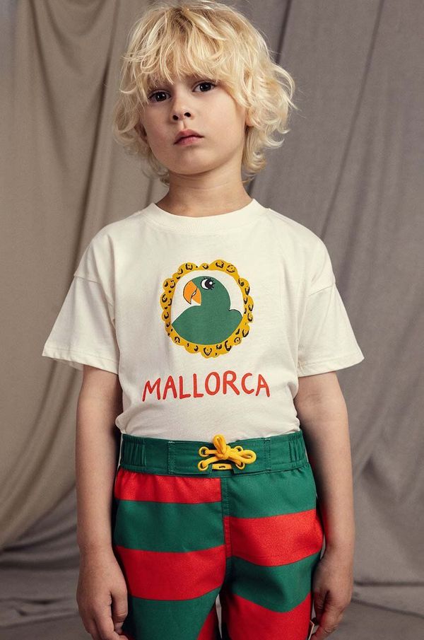 Mini Rodini Dječja pamučna majica kratkih rukava Mini Rodini Parrot boja: bež, s tiskom