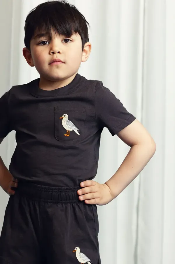 Mini Rodini Dječja pamučna majica kratkih rukava Mini Rodini Seagull boja: crna, bez uzorka, 2522013699