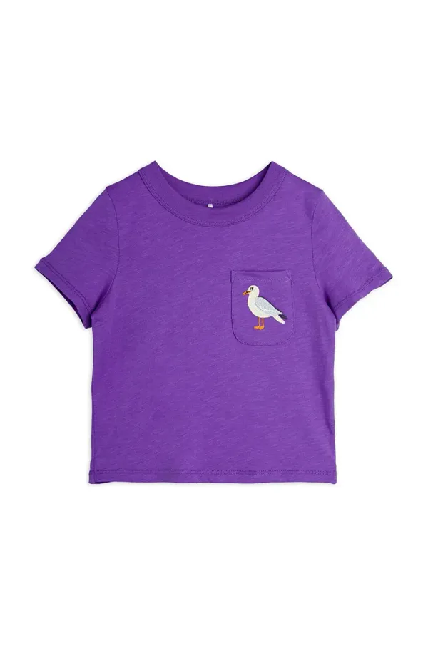 Mini Rodini Dječja pamučna majica kratkih rukava Mini Rodini Seagull boja: ljubičasta, bez uzorka, 2522013645