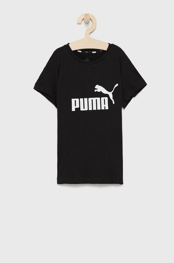 Puma Dječja pamučna majica kratkih rukava Puma boja: crna