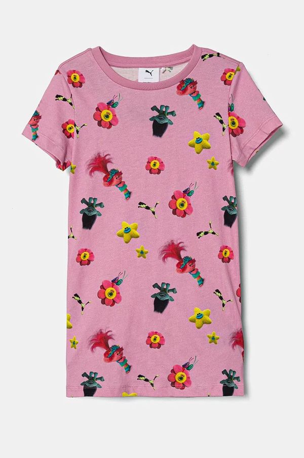 Puma Dječja pamučna majica kratkih rukava Puma X TROLLS Elongated Tee boja: ružičasta, 627381