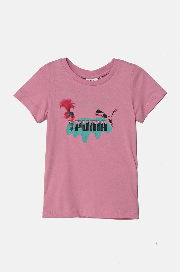 Puma Dječja pamučna majica kratkih rukava Puma X TROLLS Tee boja: ružičasta, s tiskom, 627376