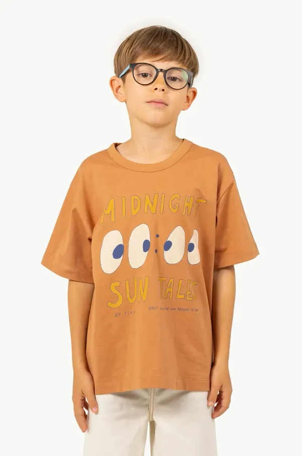 Tinycottons Dječja pamučna majica kratkih rukava Tinycottons MIDNIGHT GRAPHIC TEE boja: smeđa, s tiskom, SS25-093
