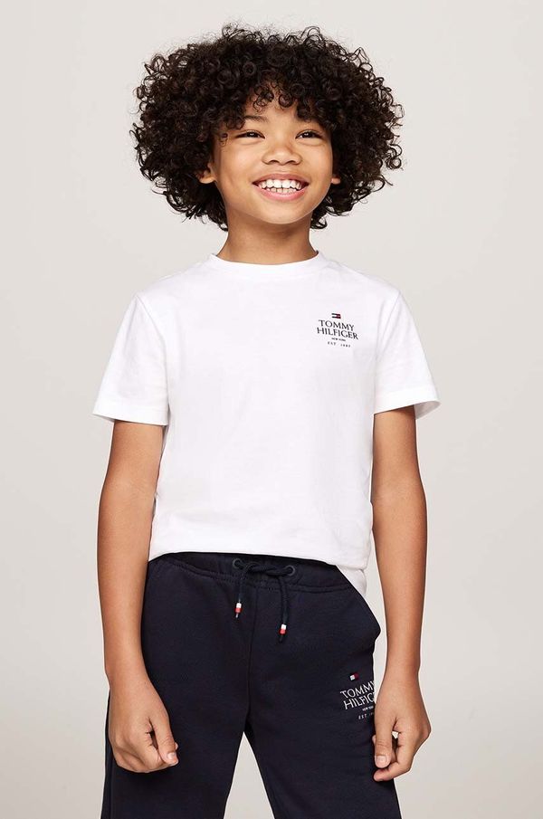 Tommy Hilfiger Dječja pamučna majica kratkih rukava Tommy Hilfiger boja: bijela, s tiskom, KB0KB09277