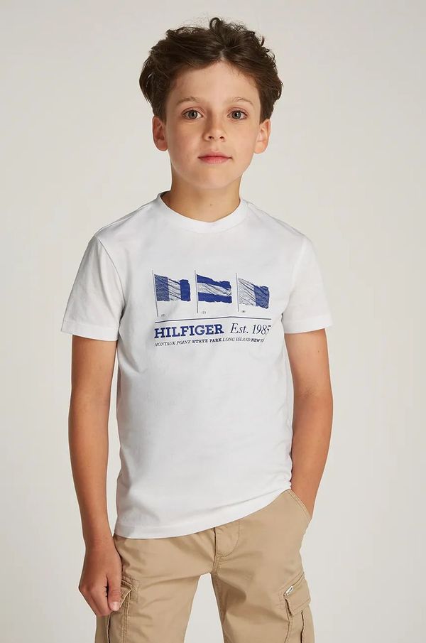 Tommy Hilfiger Dječja pamučna majica kratkih rukava Tommy Hilfiger boja: bijela, s tiskom, KB0KB09350