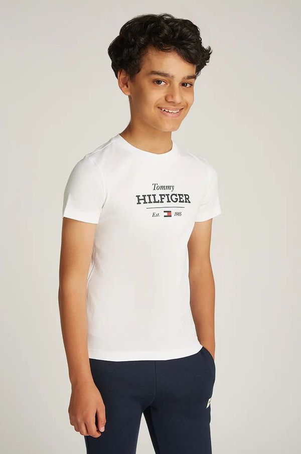 Tommy Hilfiger Dječja pamučna majica kratkih rukava Tommy Hilfiger boja: bijela, s tiskom, KB0KB09356