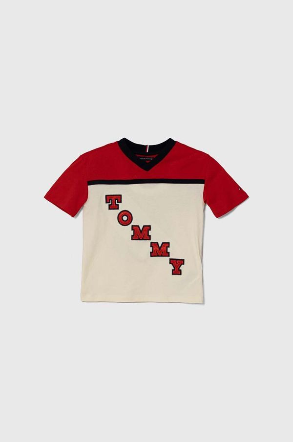 Tommy Hilfiger Dječja pamučna majica kratkih rukava Tommy Hilfiger boja: crvena, s uzorkom