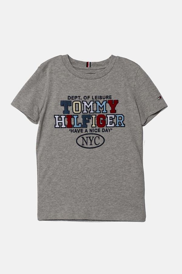 Tommy Hilfiger Dječja pamučna majica kratkih rukava Tommy Hilfiger boja: siva, s aplikacijom, KB0KB08664