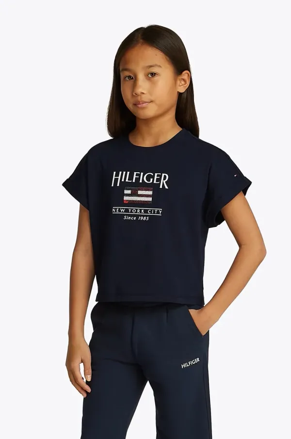 Tommy Hilfiger Dječja pamučna majica kratkih rukava Tommy Hilfiger boja: tamno plava, KG0KG08525