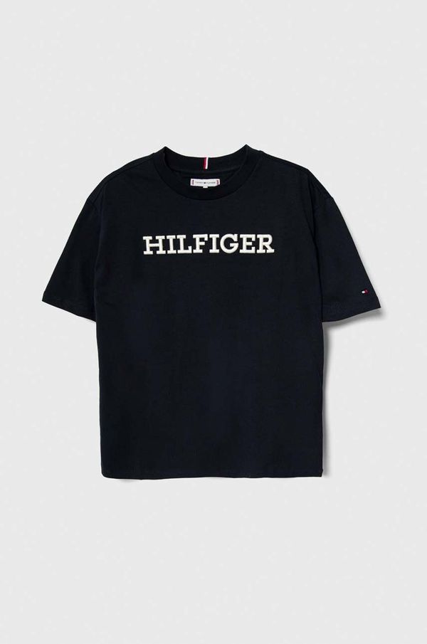 Tommy Hilfiger Dječja pamučna majica kratkih rukava Tommy Hilfiger boja: tamno plava, s aplikacijom