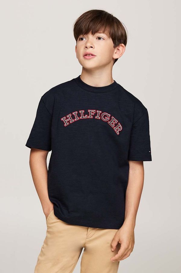 Tommy Hilfiger Dječja pamučna majica kratkih rukava Tommy Hilfiger boja: tamno plava, s aplikacijom, KB0KB09283