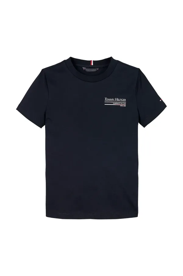 Tommy Hilfiger Dječja pamučna majica kratkih rukava Tommy Hilfiger boja: tamno plava, s tiskom, KB0KB09537