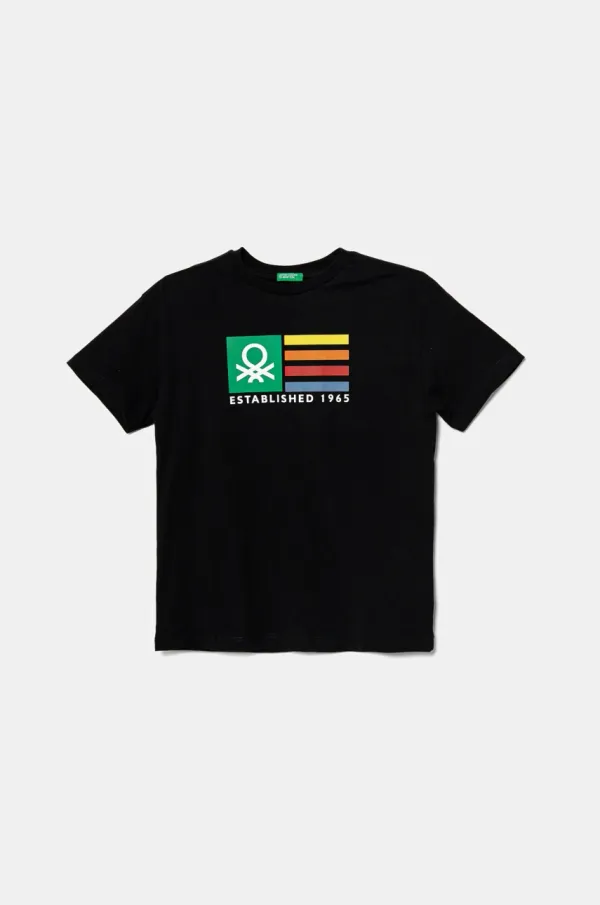 United Colors of Benetton Dječja pamučna majica kratkih rukava United Colors of Benetton boja: crna, s tiskom, 3I1XC10N3