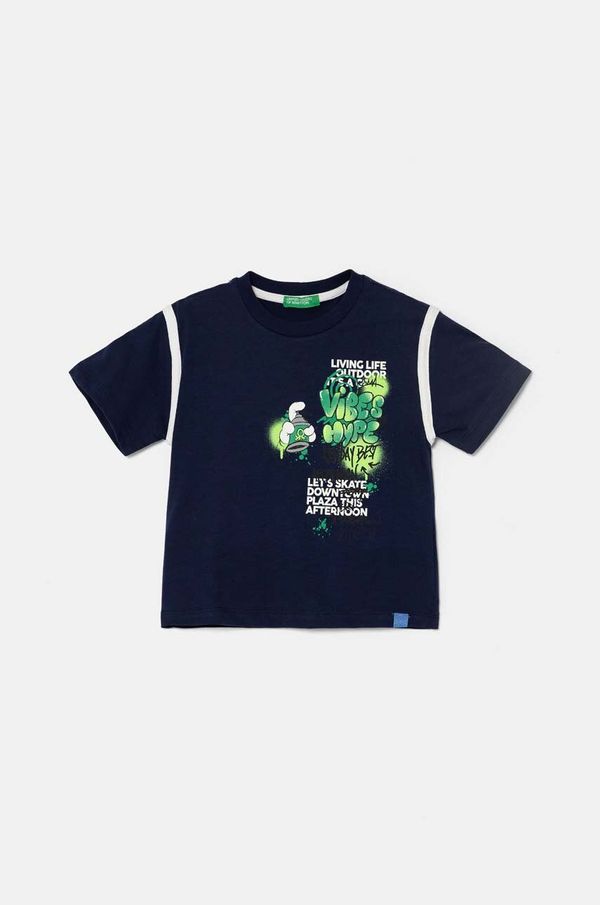 United Colors of Benetton Dječja pamučna majica kratkih rukava United Colors of Benetton boja: tamno plava, s tiskom, 3I1XG10FC