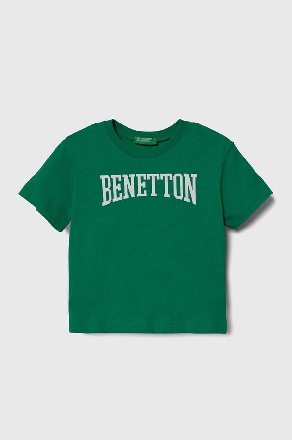 United Colors of Benetton Dječja pamučna majica kratkih rukava United Colors of Benetton boja: zelena, s tiskom