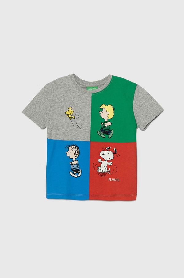 United Colors of Benetton Dječja pamučna majica kratkih rukava United Colors of Benetton X Peanuts boja: siva, s tiskom