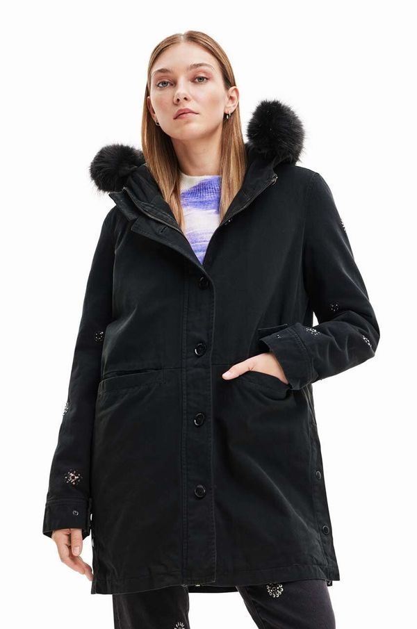Desigual Dječja parka jakna Desigual za žene, boja: crna, za zimu