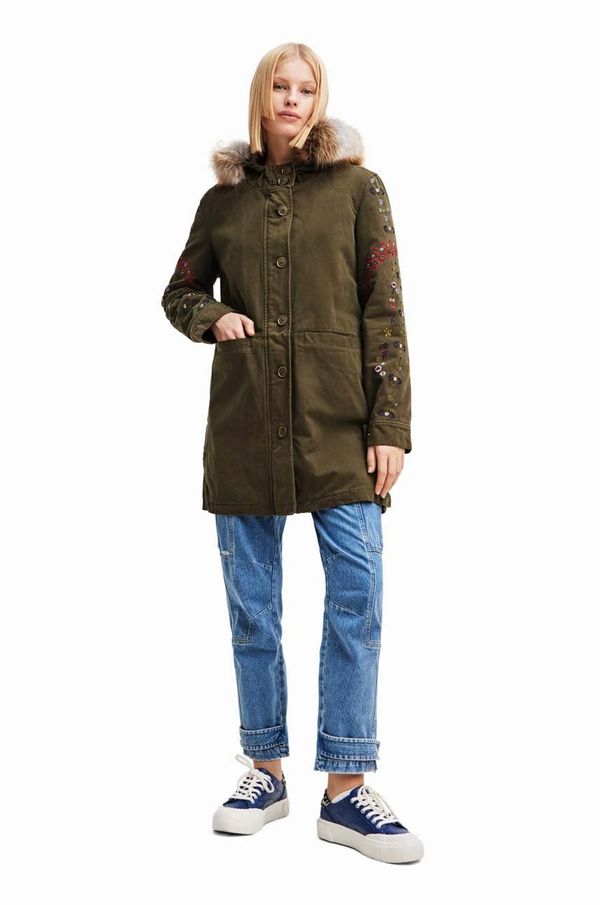 Desigual Dječja parka jakna Desigual za žene, boja: zelena, za prijelazno razdoblje