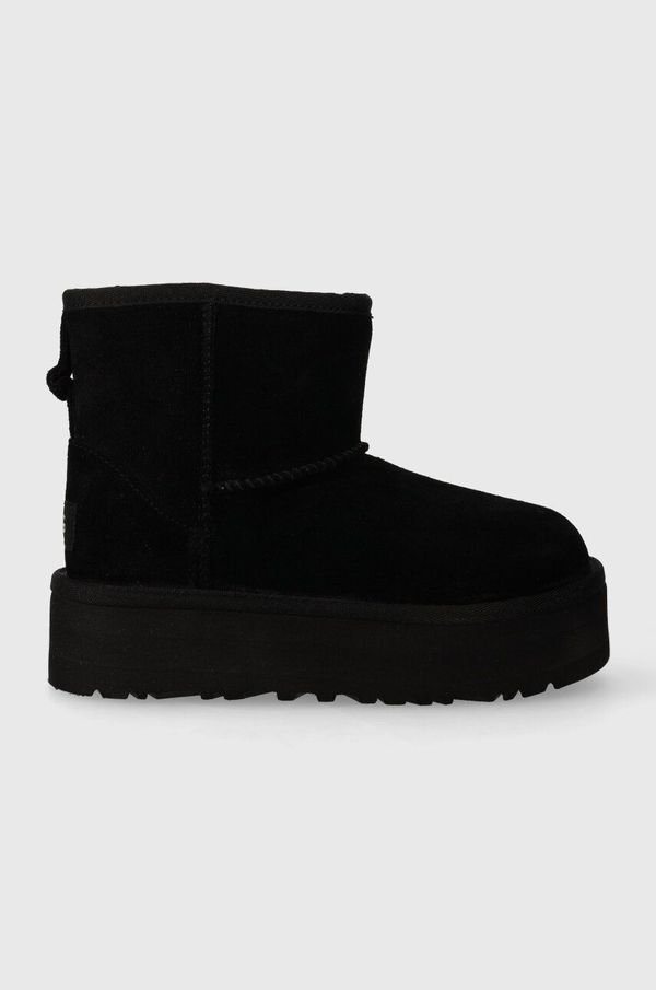 Ugg Dječje cipele za snijeg od brušene kože UGG CLASSIC MINI PLATFORM KIDS boja: crna