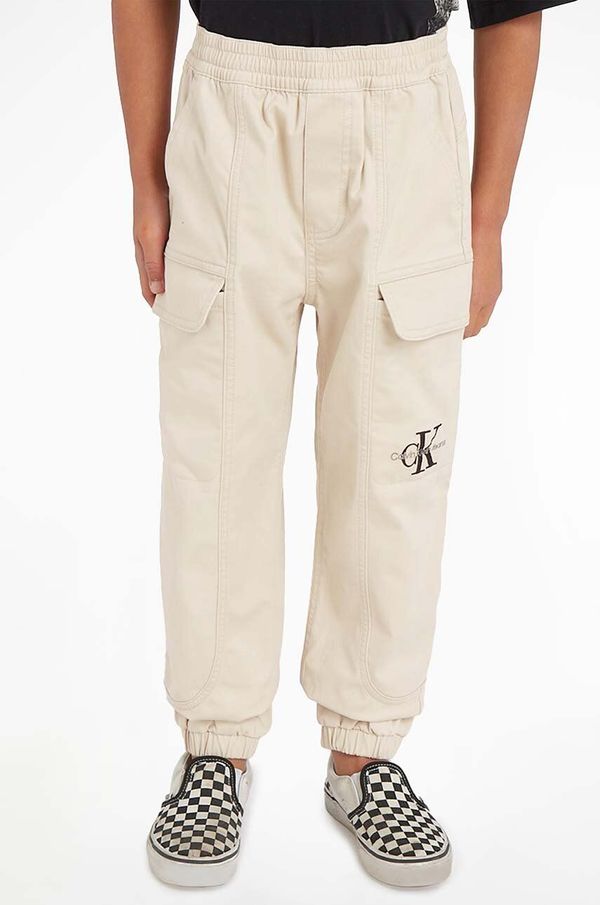 Calvin Klein Jeans Dječje hlače Calvin Klein Jeans boja: bež, glatki materijal