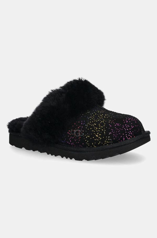 Ugg Dječje kućne papuče od brušene kože UGG COZY II SHIMMER SKY boja: crna, 1157672K