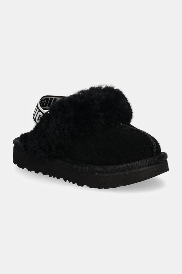 Ugg Dječje kućne papuče od brušene kože UGG FUNKETTE boja: crna, 1130395T
