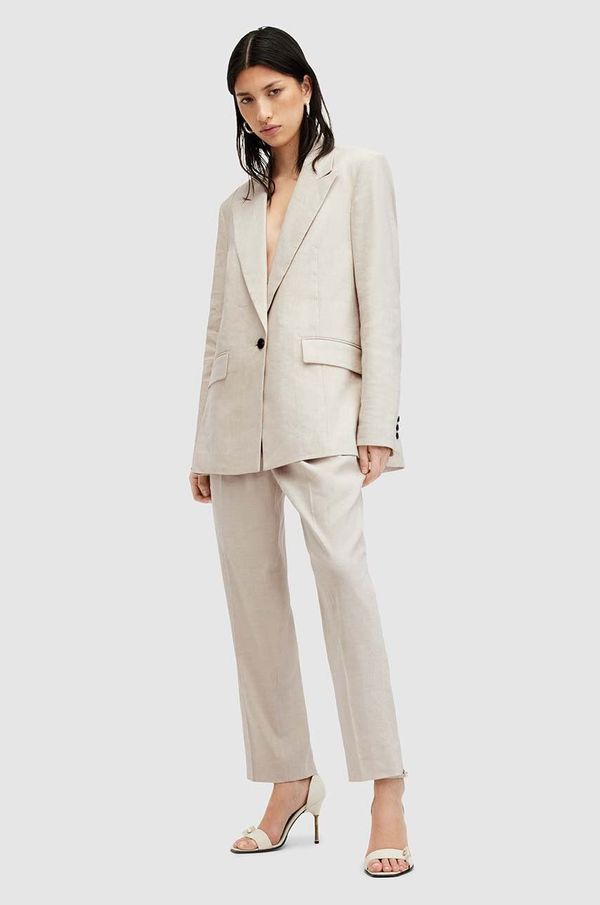 AllSaints Dječje lanene hlače AllSaints WHITNEY TROUSER boja: bež, ravni kroj, srednje visoki struk, W017QA