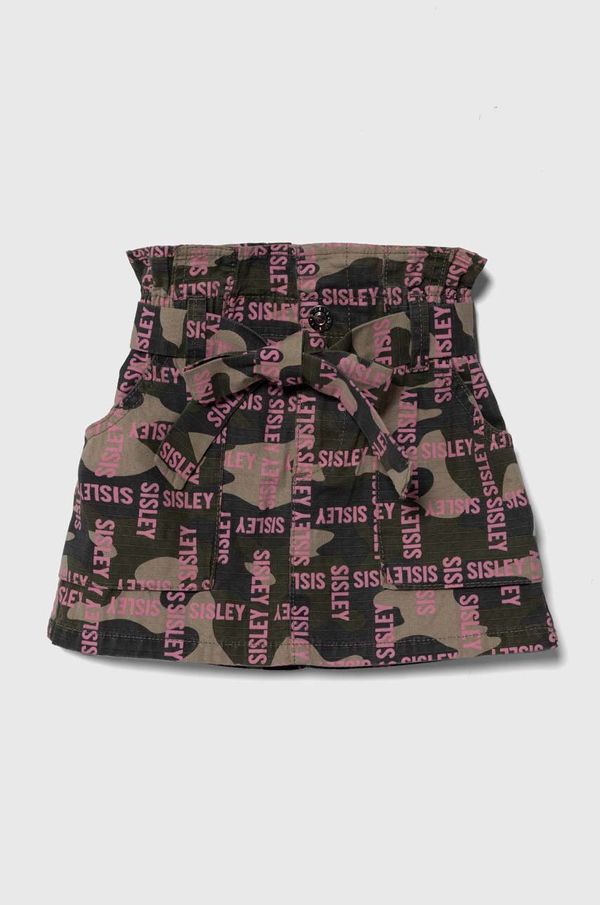 Sisley Dječje pamučna haljina Sisley boja: zelena, mini, ravna