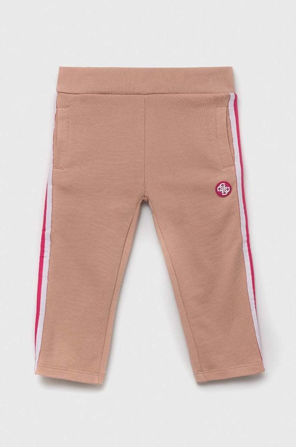 Guess Dječje pamučne hlače Guess boja: ružičasta, s aplikacijom