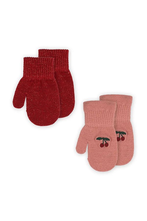Konges Sløjd Dječje rukavice s dodatkom vune Konges Sløjd 2 PACK FRILL MITTENS 2-pack boja: crvena, KS101873