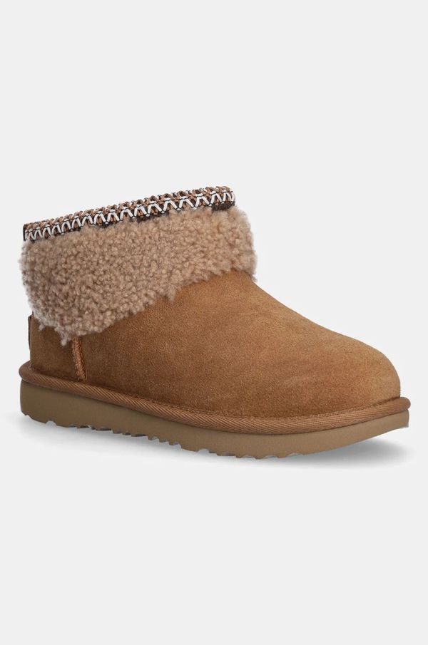 Ugg Dječje zimske cipele od brušene kože UGG KIDS CLASSIC ULTRA MINI MAXI CURLY boja: smeđa, 1157730K