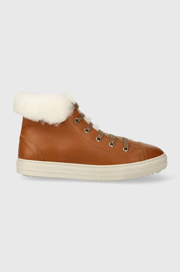 Pom D'api Dječje zimske kožne cipele Pom D'api SWAG ZIP FUR boja: smeđa