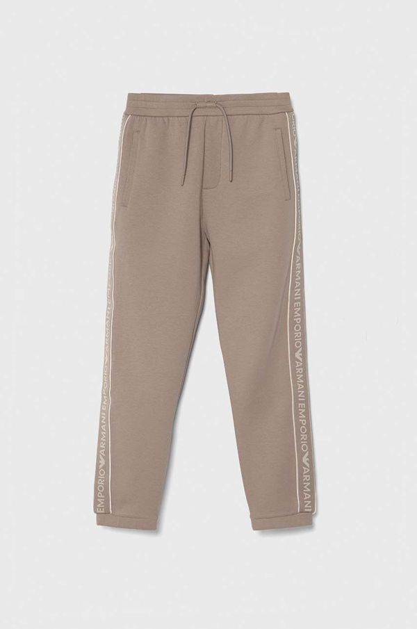 Emporio Armani Dječji donji dio trenirke Emporio Armani boja: smeđa, s aplikacijom