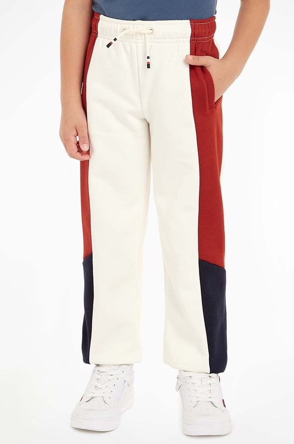 Tommy Hilfiger Dječji donji dio trenirke Tommy Hilfiger COLORBLOCK FLEECE boja: bijela, s uzorkom, KB0KB09145
