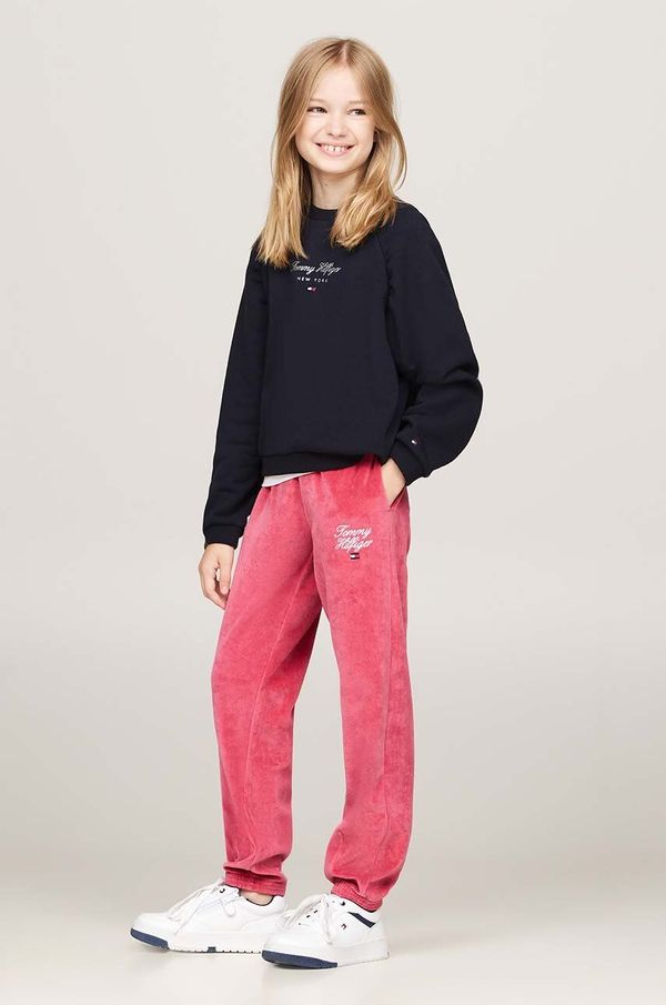 Tommy Hilfiger Dječji donji dio trenirke Tommy Hilfiger TH SCRIPT VELOUR PANT boja: bež, s aplikacijom, KG0KG08221