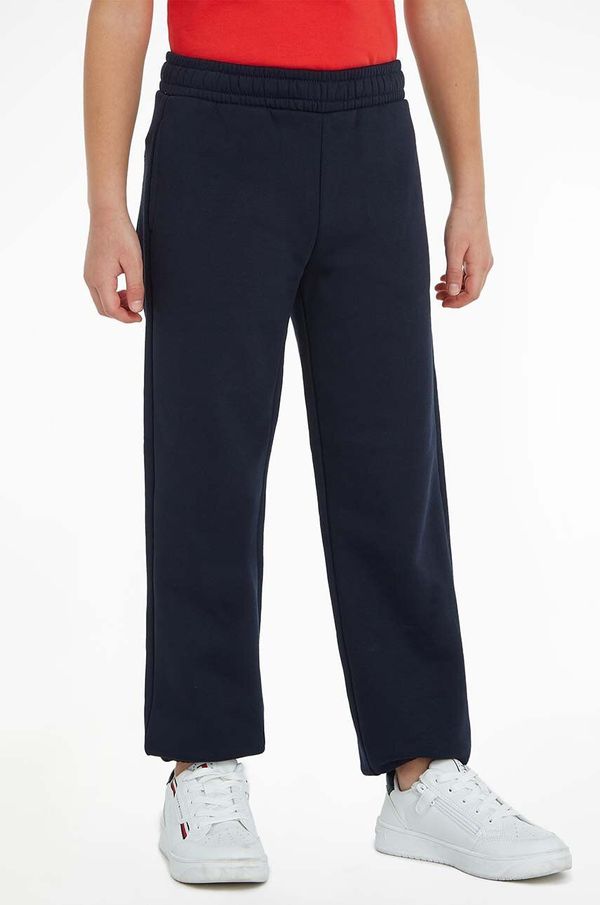 Tommy Hilfiger Dječji donji dio trenirke Tommy Hilfiger TIMELESS FLEECE boja: tamno plava, bez uzorka, KS0KS00443