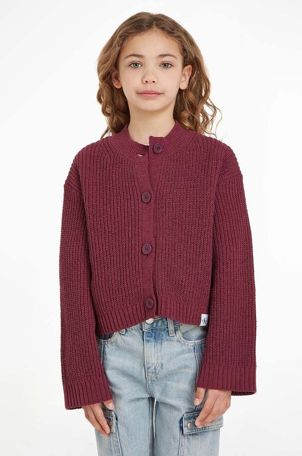 Calvin Klein Jeans Dječji kardigan Calvin Klein Jeans boja: bordo, lagani