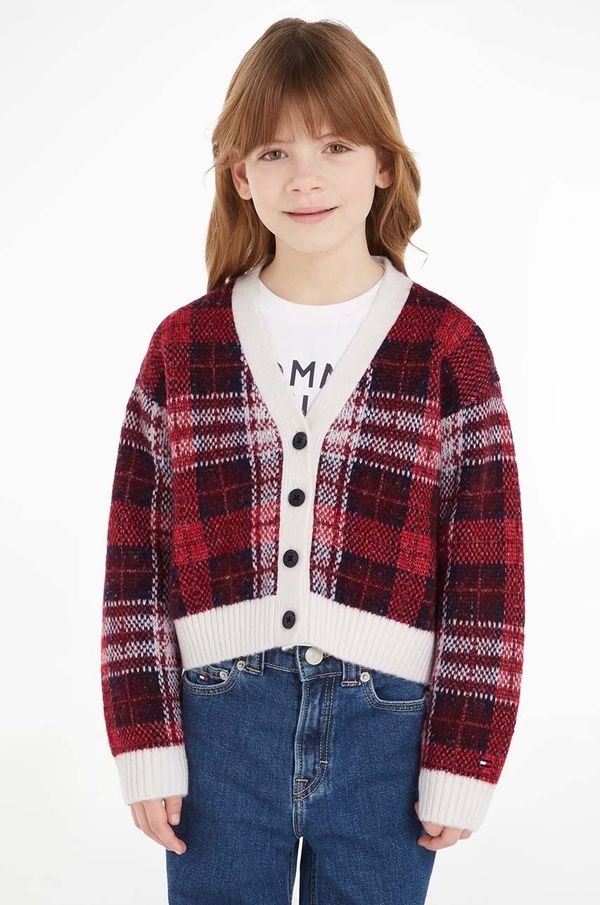 Tommy Hilfiger Dječji kardigan s dodatkom vune Tommy Hilfiger boja: crvena, topli