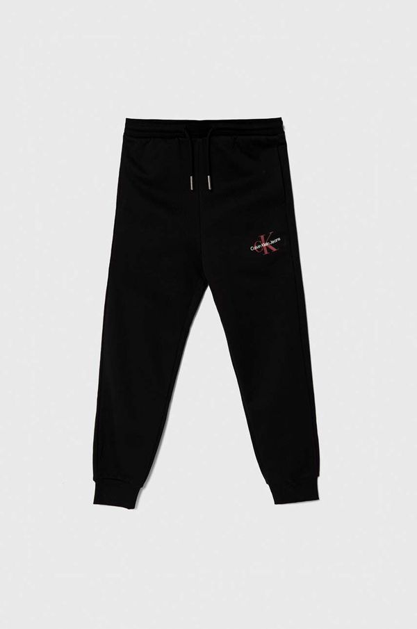 Calvin Klein Jeans Dječji pamučni donji dio trenirke Calvin Klein Jeans boja: crna, s tiskom
