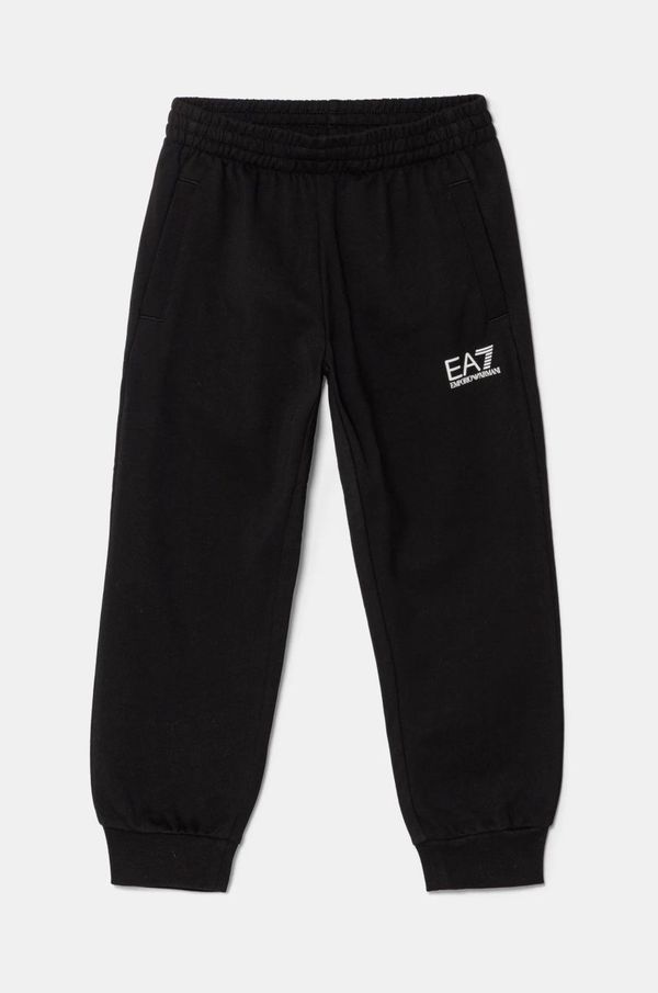 EA7 Emporio Armani Dječji pamučni donji dio trenirke EA7 Emporio Armani boja: crna, bez uzorka, 7B000027 AF10380