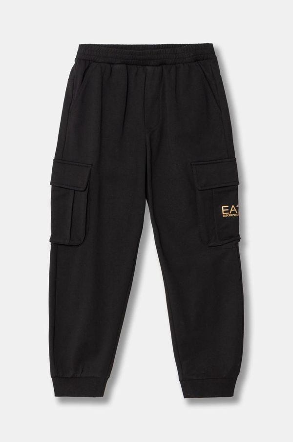 EA7 Emporio Armani Dječji pamučni donji dio trenirke EA7 Emporio Armani boja: crna, bez uzorka, 7B000028 AF10380