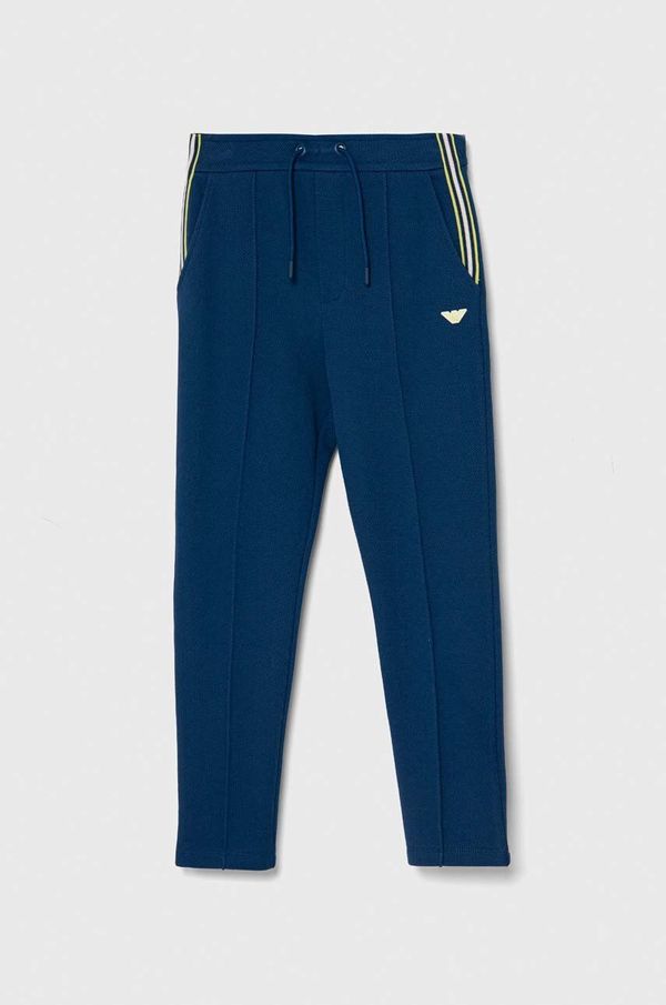 Emporio Armani Dječji pamučni donji dio trenirke Emporio Armani boja: tamno plava, s aplikacijom