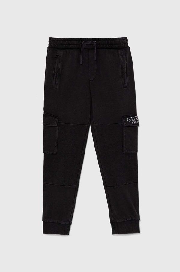 Guess Dječji pamučni donji dio trenirke Guess boja: crna, bez uzorka, L4YQ16 KAX74