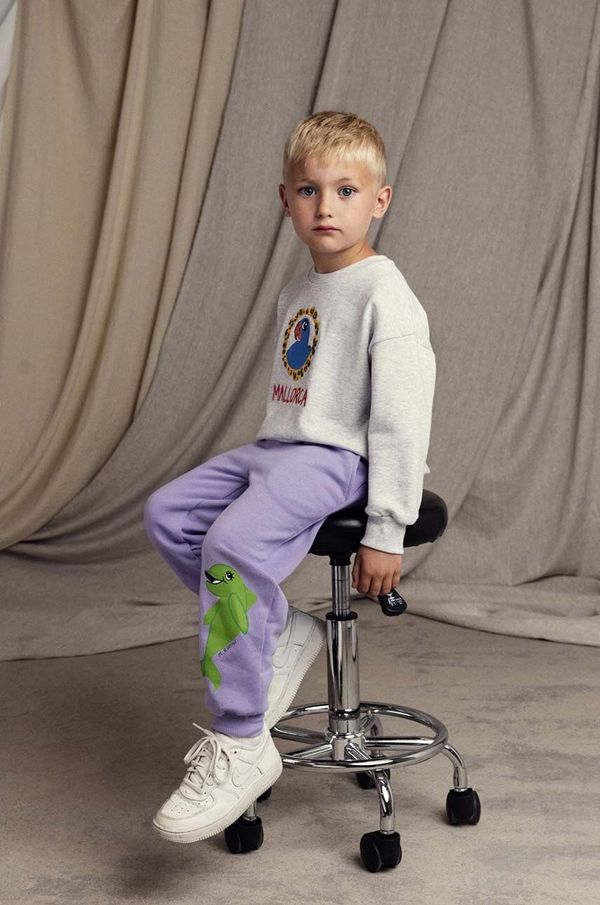 Mini Rodini Dječji pamučni donji dio trenirke Mini Rodini Dolphin boja: ljubičasta, s aplikacijom