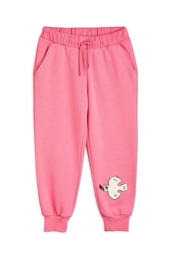 Mini Rodini Dječji pamučni donji dio trenirke Mini Rodini Mini Rodini x Wrangler boja: ružičasta, s aplikacijom