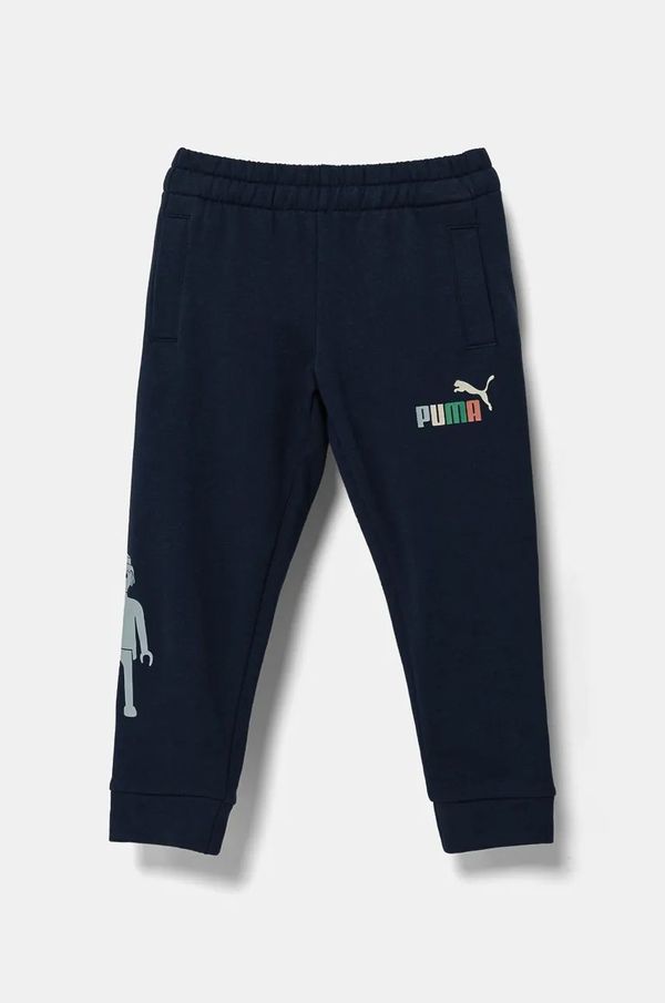 Puma Dječji pamučni donji dio trenirke Puma X PLAYMOBIL boja: tamno plava, s tiskom, 627391
