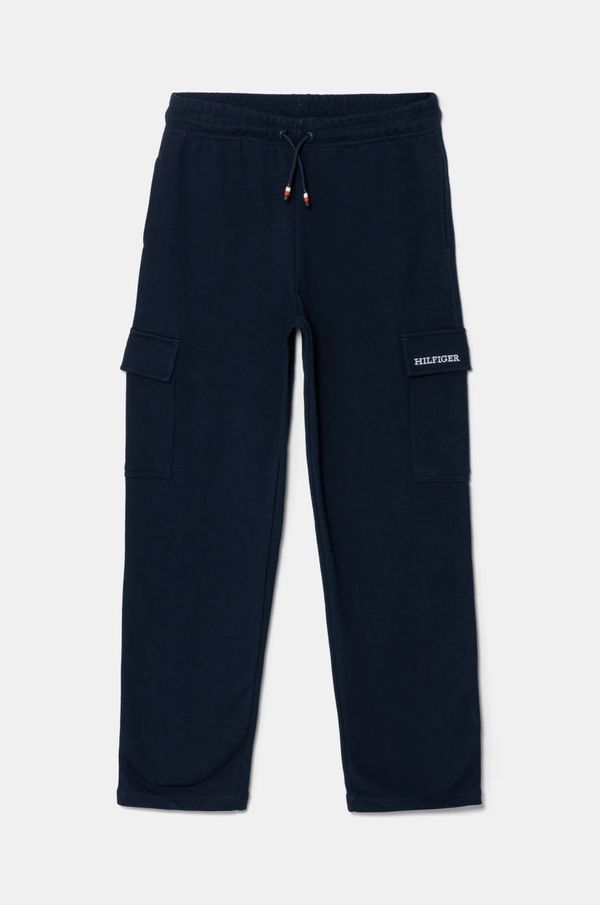 Tommy Hilfiger Dječji pamučni donji dio trenirke Tommy Hilfiger boja: tamno plava, bez uzorka, KS0KS00622